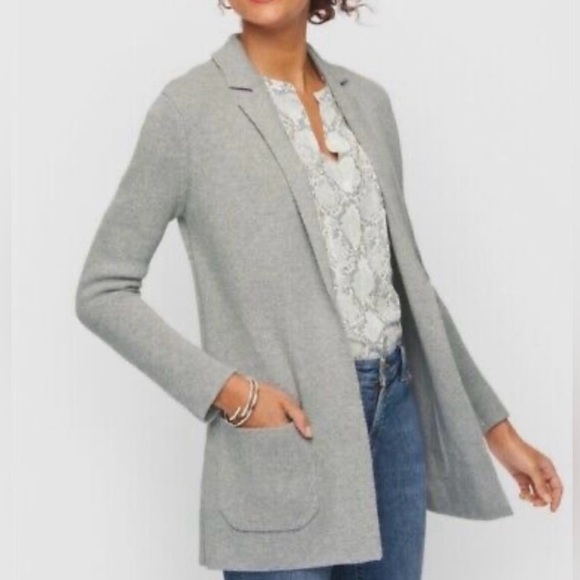 NWOT Talbots Gray Wool Blend Open Front Cardigan  - Size L - Picture 1 of 8
